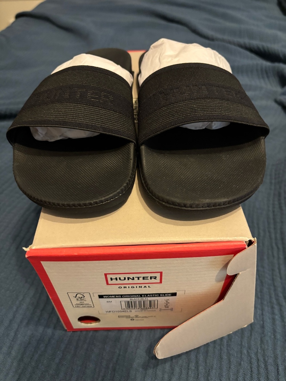 Hunter Black Elastic Strap Slide Sandals size 8